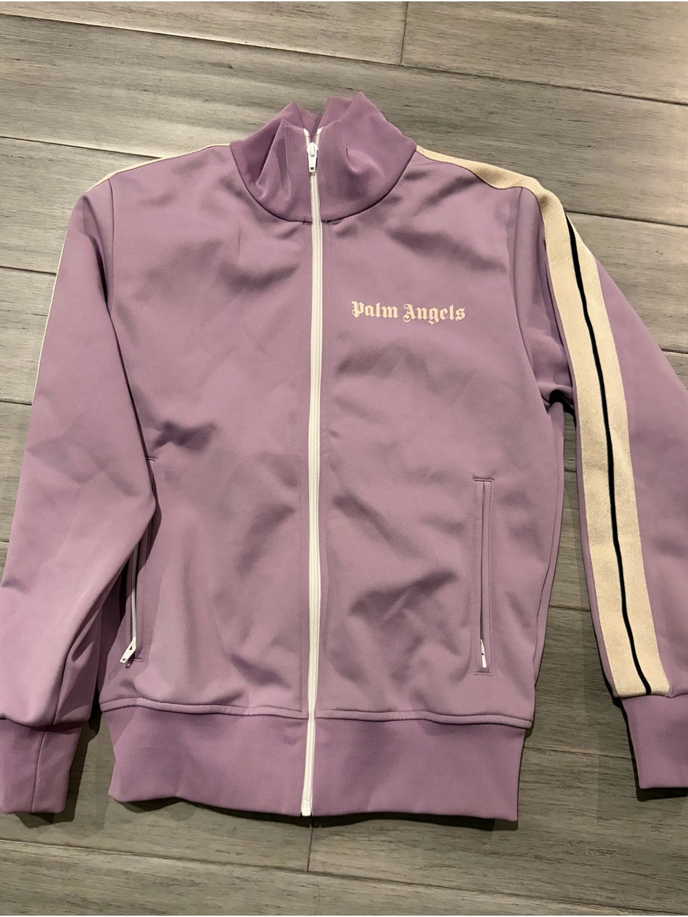 Palm Angels Lilac Varsity Zip Jacket with Cream Stripe